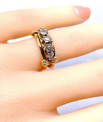 Bague 46 Bague en or jaune 18 carats avec 5 diamants 58 Facettes AB559