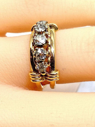 Bague 46 Bague en or jaune 18 carats avec 5 diamants 58 Facettes AB559