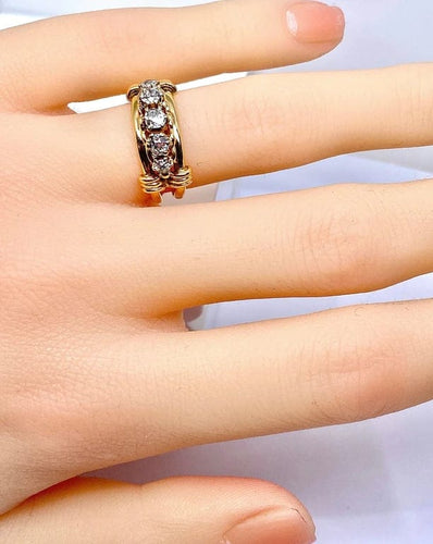 Bague 46 Bague en or jaune 18 carats avec 5 diamants 58 Facettes AB559