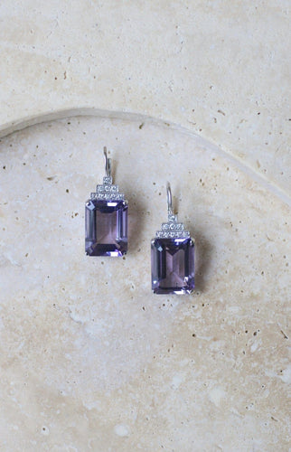 Boucles d'oreilles Boucles d'oreilles - Dormeuses Art déco en or blanc améthyste et diamants 58 Facettes
