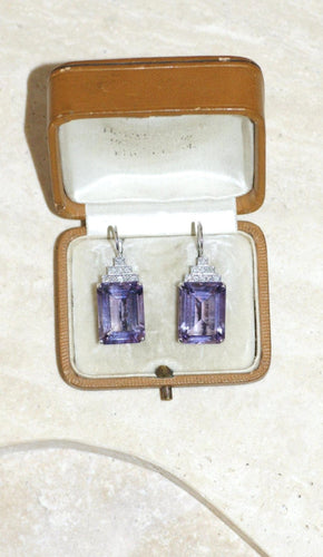 Boucles d'oreilles Boucles d'oreilles - Dormeuses Art déco en or blanc améthyste et diamants 58 Facettes