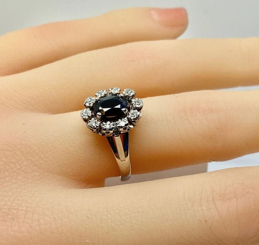 Bague 54 Bague marguerite en or blanc 18 carats avec saphir et diamants 58 Facettes AB576