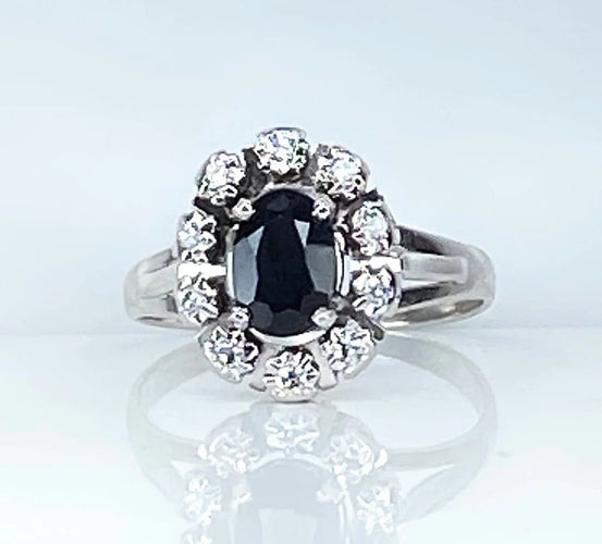 Bague 54 Bague marguerite en or blanc 18 carats avec saphir et diamants 58 Facettes AB576
