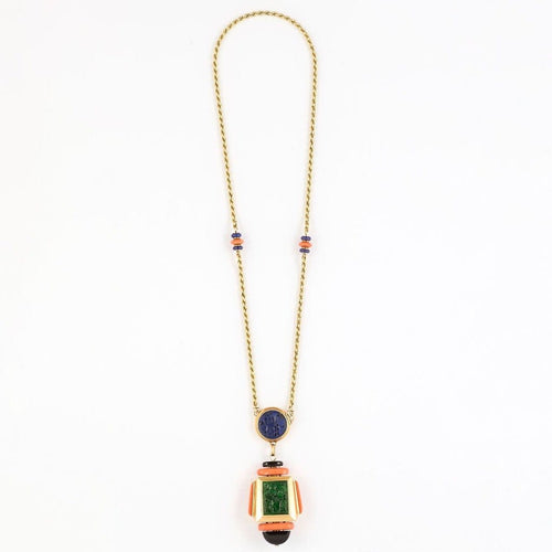 Collier Atelier Georges Lenfant - Collier en or jaune, lapis lazuli, jade, néphrite, corail et onyx 58 Facettes 58FC9