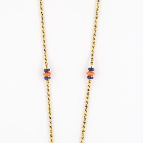 Collier Atelier Georges Lenfant - Collier en or jaune, lapis lazuli, jade, néphrite, corail et onyx 58 Facettes 58FC9