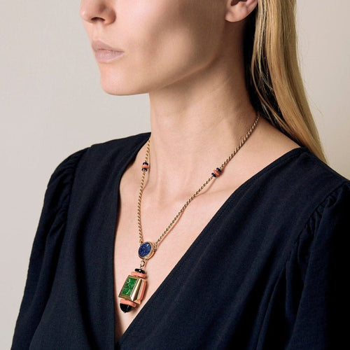 Collier Atelier Georges Lenfant - Collier en or jaune, lapis lazuli, jade, néphrite, corail et onyx 58 Facettes 58FC9
