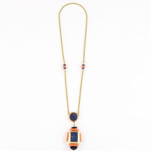Collier Atelier Georges Lenfant - Collier en or jaune, lapis lazuli, jade, néphrite, corail et onyx 58 Facettes 58FC9