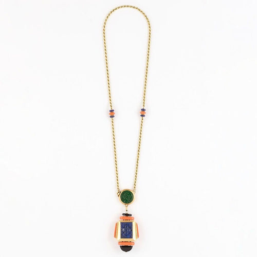 Collier Atelier Georges Lenfant - Collier en or jaune, lapis lazuli, jade, néphrite, corail et onyx 58 Facettes 58FC9