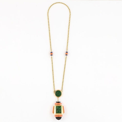 Collier Atelier Georges Lenfant - Collier en or jaune, lapis lazuli, jade, néphrite, corail et onyx 58 Facettes 58FC9