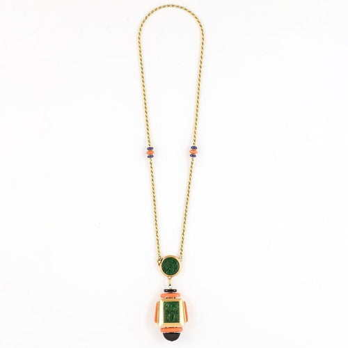 Collier Atelier Georges Lenfant - Collier en or jaune, lapis lazuli, jade, néphrite, corail et onyx 58 Facettes 58FC9