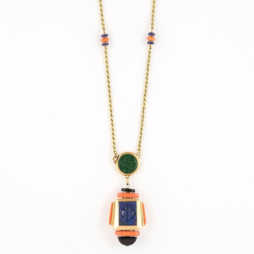 Collier Atelier Georges Lenfant - Collier en or jaune, lapis lazuli, jade, néphrite, corail et onyx 58 Facettes 58FC9