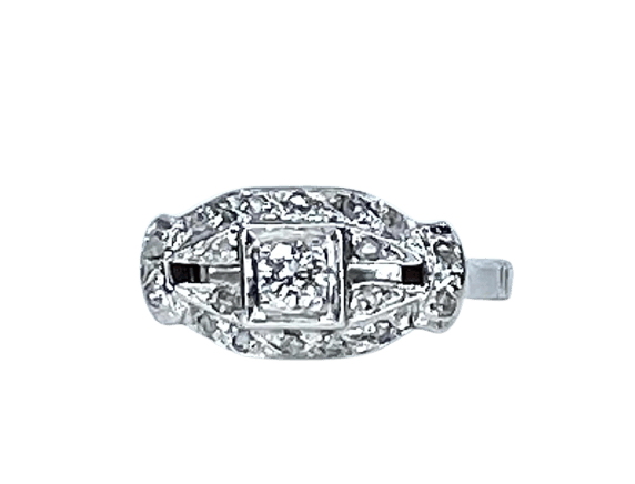 Bague 48 Bague Art déco en or blanc 18 carats et diamants 58 Facettes AB582