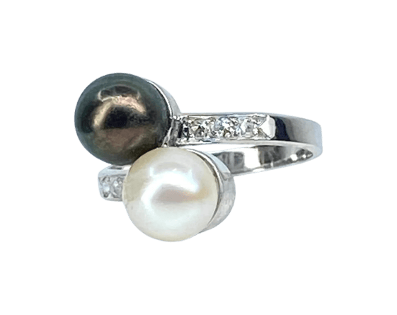 Bague 50 Bague toi et moi en or blanc 18 carats, diamants et perles 58 Facettes AB604
