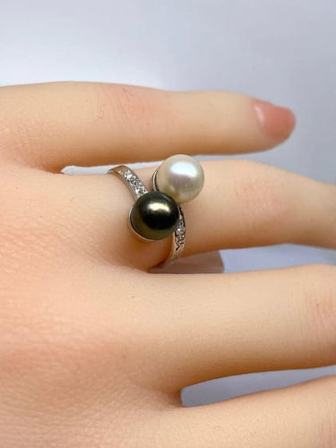 Bague 50 Bague toi et moi en or blanc 18 carats, diamants et perles 58 Facettes AB604
