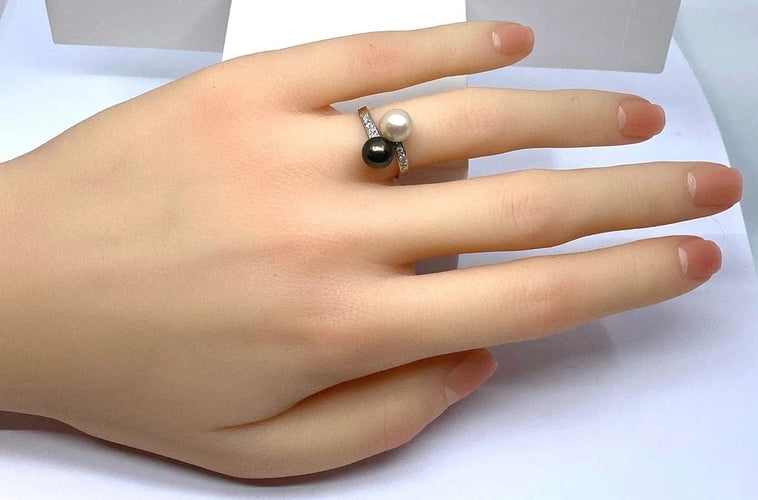Bague 50 Bague toi et moi en or blanc 18 carats, diamants et perles 58 Facettes AB604