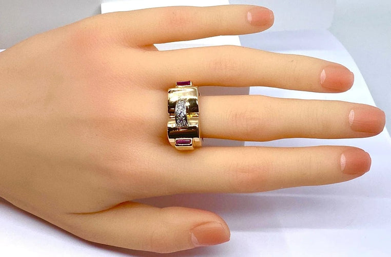 Bague 60 Bague Tank en or jaune 18 carats et diamants 58 Facettes AB603