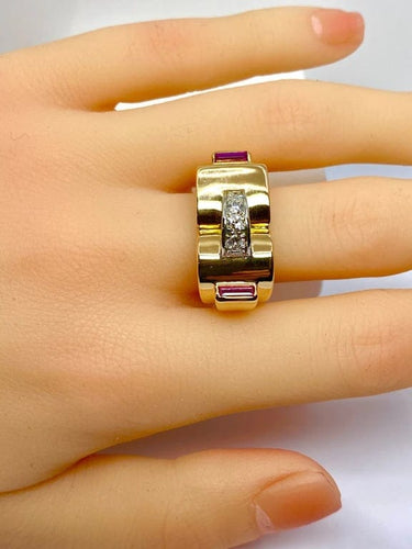 Bague 60 Bague Tank en or jaune 18 carats et diamants 58 Facettes AB603
