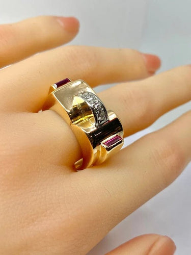 Bague 60 Bague Tank en or jaune 18 carats et diamants 58 Facettes AB603