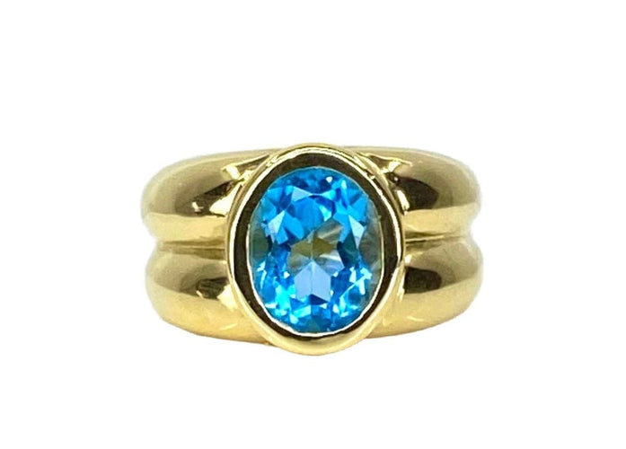 Bague 52 Bague jonc en or jaune 18 carats et topaze bleue 58 Facettes AB611