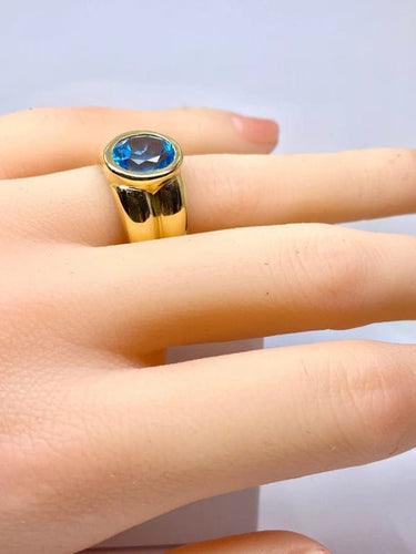 Bague 52 Bague jonc en or jaune 18 carats et topaze bleue 58 Facettes AB611