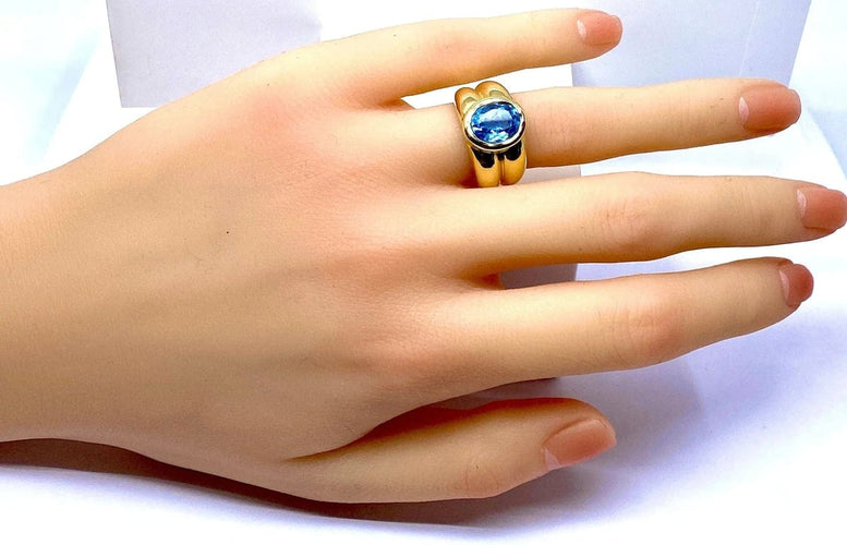 Bague 52 Bague jonc en or jaune 18 carats et topaze bleue 58 Facettes AB611