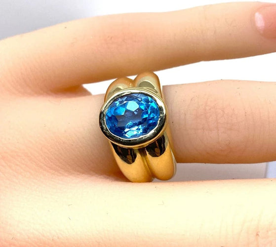 Bague 52 Bague jonc en or jaune 18 carats et topaze bleue 58 Facettes AB611