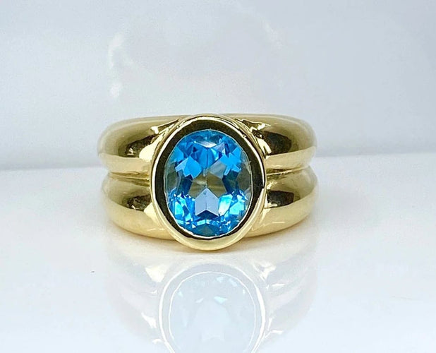 Bague 52 Bague jonc en or jaune 18 carats et topaze bleue 58 Facettes AB611