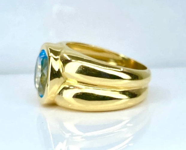 Bague 52 Bague jonc en or jaune 18 carats et topaze bleue 58 Facettes AB611