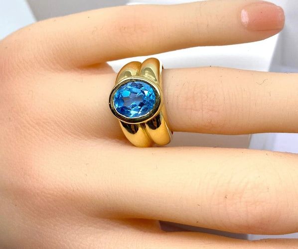 Bague 52 Bague jonc en or jaune 18 carats et topaze bleue 58 Facettes AB611