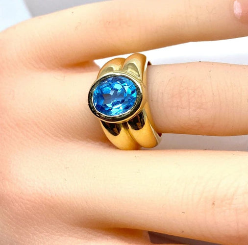 Bague 52 Bague jonc en or jaune 18 carats et topaze bleue 58 Facettes AB611