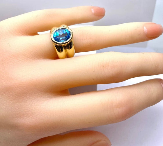 Bague 52 Bague jonc en or jaune 18 carats et topaze bleue 58 Facettes AB611