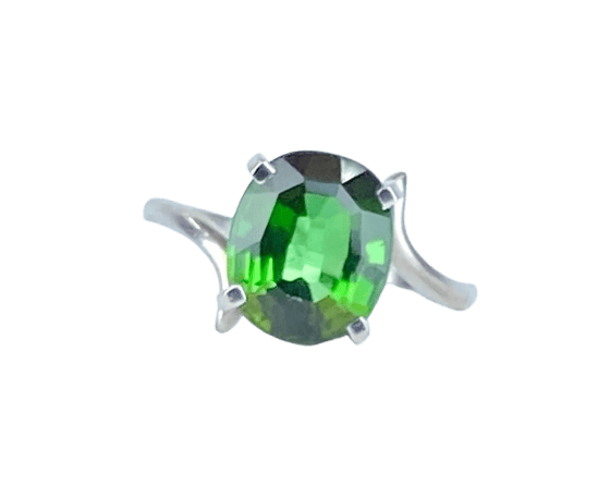 Bague 49 Bague en or blanc 18 carats à tourmaline verte 58 Facettes AB614