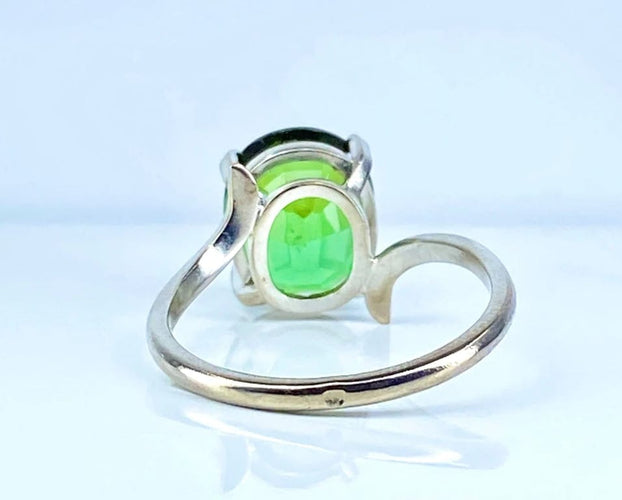 Bague 49 Bague en or blanc 18 carats à tourmaline verte 58 Facettes AB614