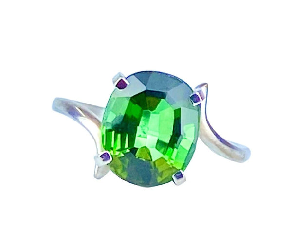 Bague 49 Bague en or blanc 18 carats à tourmaline verte 58 Facettes AB614