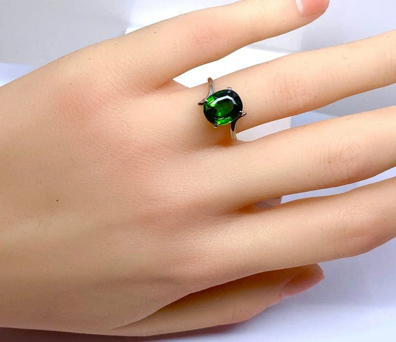 Bague 49 Bague en or blanc 18 carats à tourmaline verte 58 Facettes AB614