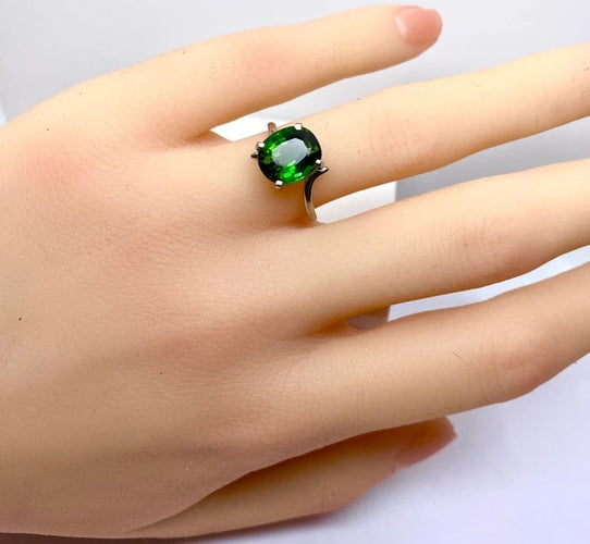Bague 49 Bague en or blanc 18 carats à tourmaline verte 58 Facettes AB614