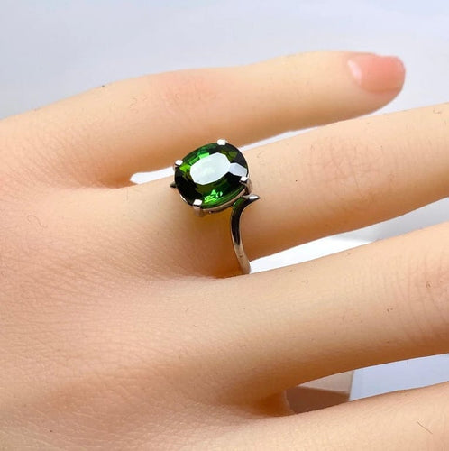 Bague 49 Bague en or blanc 18 carats à tourmaline verte 58 Facettes AB614