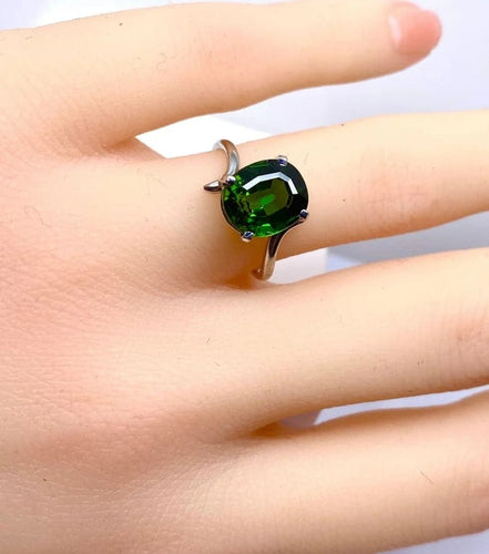 Bague 49 Bague en or blanc 18 carats à tourmaline verte 58 Facettes AB614