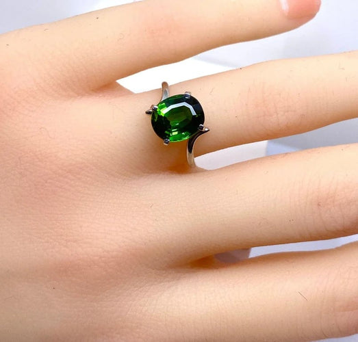 Bague 49 Bague en or blanc 18 carats à tourmaline verte 58 Facettes AB614