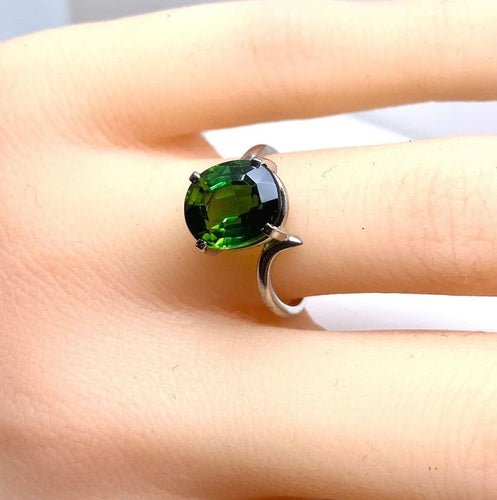 Bague 49 Bague en or blanc 18 carats à tourmaline verte 58 Facettes AB614