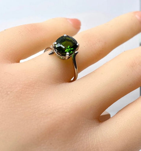 Bague 49 Bague en or blanc 18 carats à tourmaline verte 58 Facettes AB614