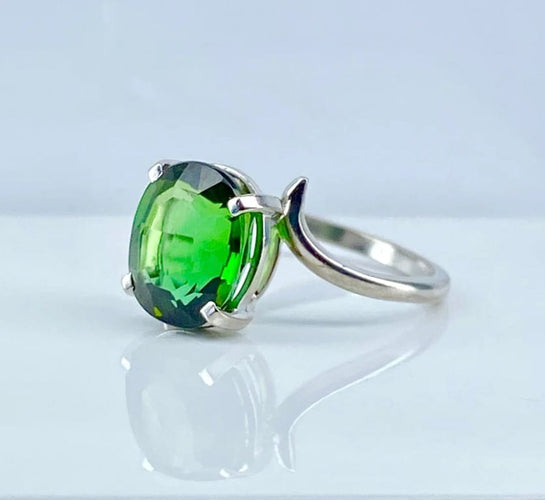 Bague 49 Bague en or blanc 18 carats à tourmaline verte 58 Facettes AB614