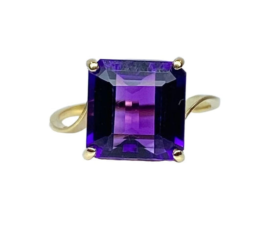 Bague 47 Bague en or jaune 18 carats avec améthyste carrée 58 Facettes AB616