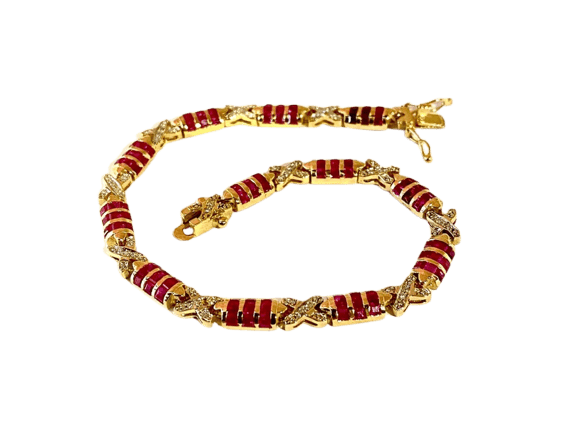 Bracelet Bracelet en or jaune 18 carats avec rubis calibrés et diamants 58 Facettes AB620