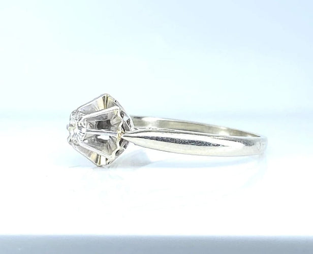 Bague 54 Bague solitaire en or blanc 18 carats et platine avec diamant 0,10 ct 58 Facettes AB622