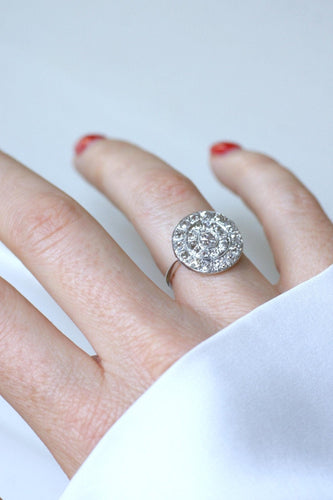 Bague 52.5 Art Déco - Bague cible ronde en or blanc et platine, diamants 58 Facettes
