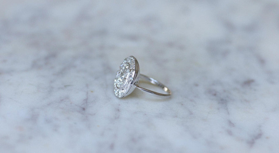 Bague 52.5 Art Déco - Bague cible ronde en or blanc et platine, diamants 58 Facettes