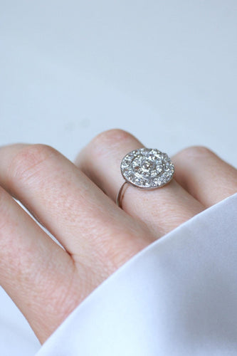 Bague 52.5 Art Déco - Bague cible ronde en or blanc et platine, diamants 58 Facettes