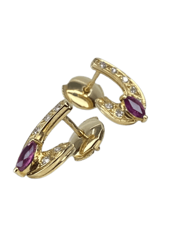 Boucles d'oreilles Boucles d’oreilles en or jaune 18 carats, diamants et pierres rouges 58 Facettes AB629