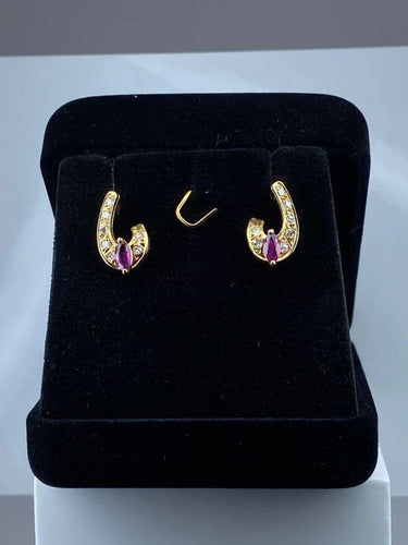 Boucles d'oreilles Boucles d’oreilles en or jaune 18 carats, diamants et pierres rouges 58 Facettes AB629